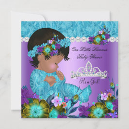 プリンセスベビーシャワーガールティール（緑がかった色）ブルーパープルニュー 招待状