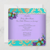 プリンセスベビーシャワーガールティール(緑がかった色)ブルーパープル金ゴールド 招待状 (裏面)