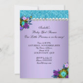 プリンセスベビーシャワーガールティール（緑がかった色）ブルーパープル2 招待状 (裏面)