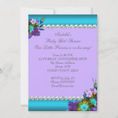 プリンセスベビーシャワーガールティール（緑がかった色）ブルーパープルzz2 招待状 (裏面)