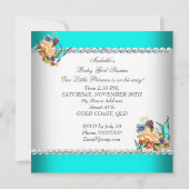 プリンセスベビーシャワーガールティール(緑がかった色)ブルーフラワーズ 招待状 (裏面)