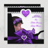 プリンセスベビーシャワーガールパープルアフリカンアメリカン 招待状 (正面/裏面)