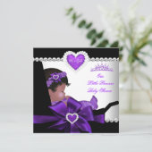 プリンセスベビーシャワーガールパープルアフリカンアメリカン 招待状 (スタンド正面)