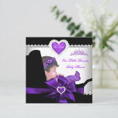 プリンセスベビーシャワーガールパープルダイヤモンドハート 招待状 (スタンド正面)