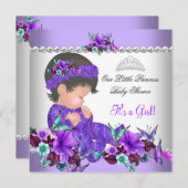 プリンセスベビーシャワーガールパープルティール(緑がかった色)ブルー3 招待状 (正面/裏面)