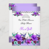 プリンセスベビーシャワーガールパープルティール(緑がかった色)ブルー3a 招待状 (正面/裏面)