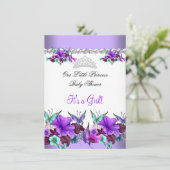 プリンセスベビーシャワーガールパープルティール(緑がかった色)ブルー3a 招待状 (スタンド正面)