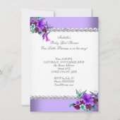 プリンセスベビーシャワーガールパープルティール(緑がかった色)ブルー3a 招待状 (裏面)