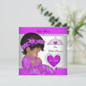 プリンセスベビーシャワーガールパープルピンクハート 招待状 (スタンド正面)