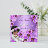 プリンセスベビーシャワーガールパープルピンクローズボウ2 招待状 (スタンド正面)