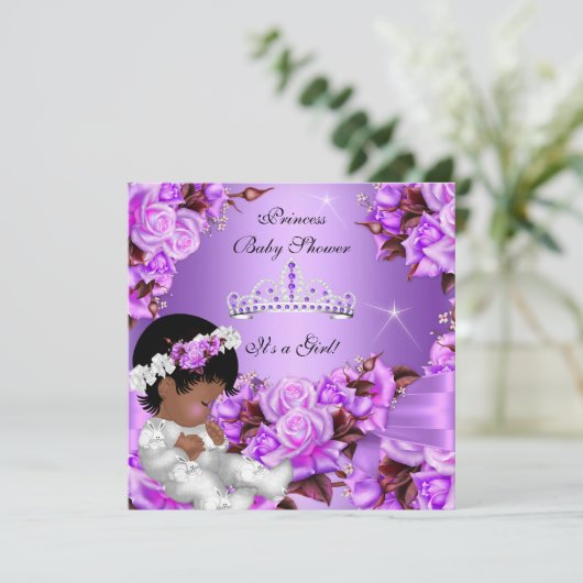 プリンセスベビーシャワーガールパープルピンクローズボウ2 招待状 (スタンド正面)
