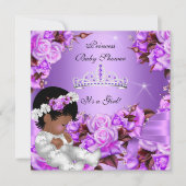 プリンセスベビーシャワーガールパープルピンクローズボウ2 招待状 (正面)