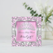 プリンセスベビーシャワーガールピンクグレーヒョウ 招待状 (スタンド正面)