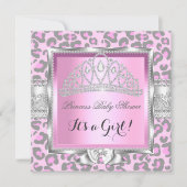 プリンセスベビーシャワーガールピンクグレーヒョウ 招待状 (正面)