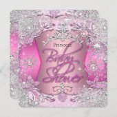 プリンセスベビーシャワーガールピンクシルバースノーフレーク 招待状 (正面/裏面)