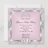プリンセスベビーシャワーガールピンクシルバーダマスク 招待状 (裏面)