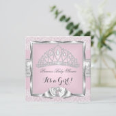 プリンセスベビーシャワーガールピンクシルバーレース3 招待状 (スタンド正面)