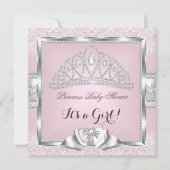 プリンセスベビーシャワーガールピンクシルバーレース3 招待状 (正面)