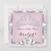 プリンセスベビーシャワーガールピンクシルバーレース4 招待状 (正面)