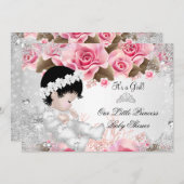 プリンセスベビーシャワーガールピンクスノーフレークバラ 招待状 (正面/裏面)