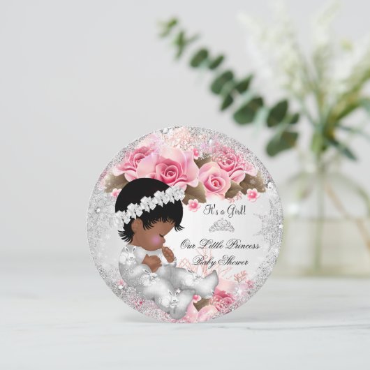 プリンセスベビーシャワーガールピンクスノーフレークバラR 招待状 (スタンド正面)