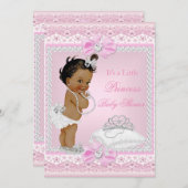 プリンセスベビーシャワーガールピンクティアラハートエスニック 招待状 (正面/裏面)