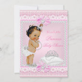 プリンセスベビーシャワーガールピンクティアラハートブルネット 招待状 (正面)