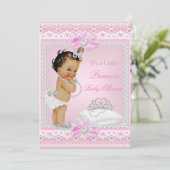 プリンセスベビーシャワーガールピンクティアラハートブルネット 招待状 (スタンド正面)
