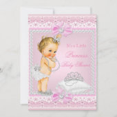 プリンセスベビーシャワーガールピンクティアラハートブロンド 招待状 (正面)