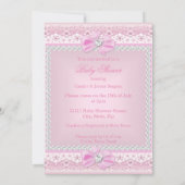 プリンセスベビーシャワーガールピンクティアラハートブロンド 招待状 (裏面)