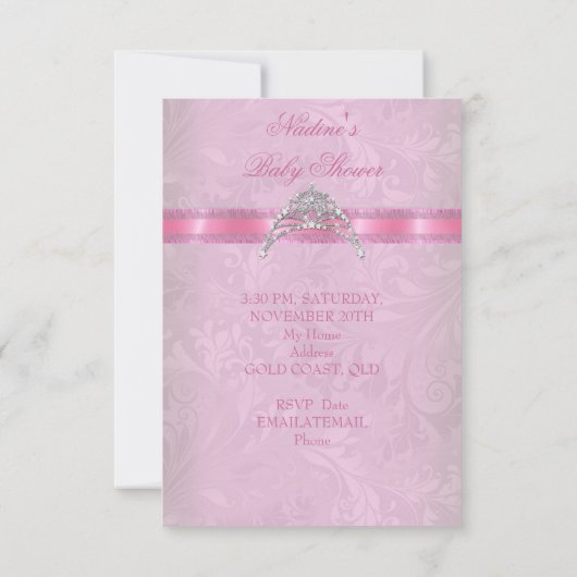 プリンセスベビーシャワーガールピンクティアラプリンセス2 招待状 (裏面)