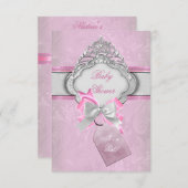 プリンセスベビーシャワーガールピンクティアラプリンセス2 招待状 (正面/裏面)