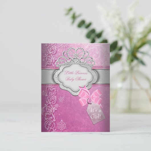 プリンセスベビーシャワーガールピンクティアラプリンセス 招待状 (スタンド正面)