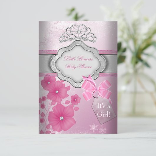 プリンセスベビーシャワーガールピンクティアラプリンセス 招待状 (スタンド正面)