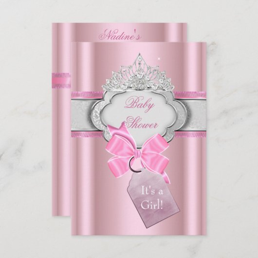 プリンセスベビーシャワーガールピンクティアラプリンセス 招待状 (正面/裏面)