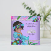 プリンセスベビーシャワーガールピンクティール(緑がかった色)ブルーパープル 招待状 (スタンド正面)