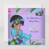 プリンセスベビーシャワーガールピンクティール(緑がかった色)ブルーパープル 招待状 (正面)