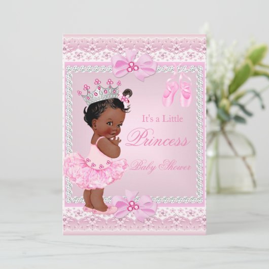 プリンセスベビーシャワーガールピンクバレリーナエスニック 招待状 (スタンド正面)