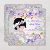 プリンセスベビーシャワーガールピンクパープルスノーフレーク 招待状 (正面/裏面)