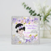 プリンセスベビーシャワーガールピンクパープルスノーフレーク 招待状 (スタンド正面)