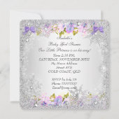 プリンセスベビーシャワーガールピンクパープルスノーフレーク 招待状 (裏面)