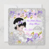 プリンセスベビーシャワーガールピンクパープルスノーフレーク 招待状 (正面)