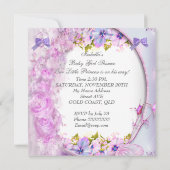 プリンセスベビーシャワーガールピンクパープルフローラ3 招待状 (裏面)