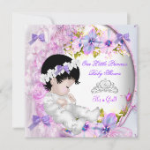プリンセスベビーシャワーガールピンクパープルフローラ3 招待状 (正面)