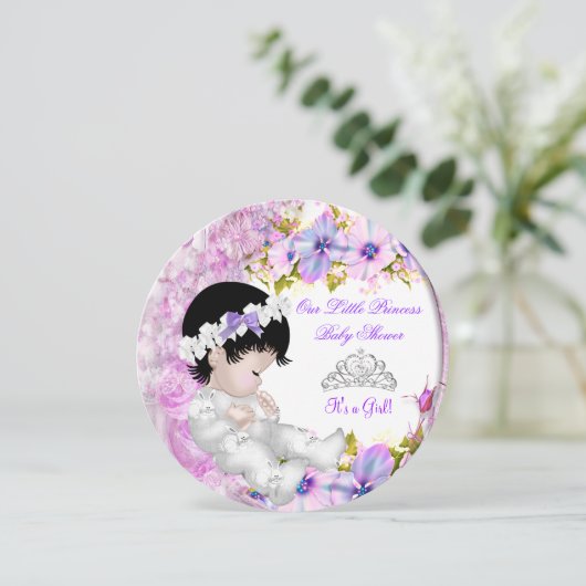 プリンセスベビーシャワーガールピンクパープルフローラ3a 招待状 (スタンド正面)