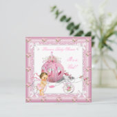 プリンセスベビーシャワーガールピンクパールブルネット 招待状 (スタンド正面)