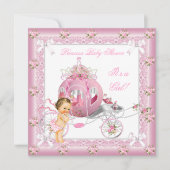 プリンセスベビーシャワーガールピンクパールブルネット 招待状 (正面)