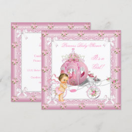 プリンセスベビーシャワーガールピンクパールブルネット 招待状