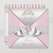 プリンセスベビーシャワーガールピンクパール金ゴールド銀 招待状 (正面/裏面)