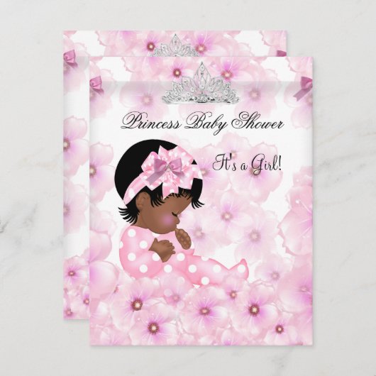 プリンセスベビーシャワーガールピンクフローラティアラ2 招待状 (正面/裏面)